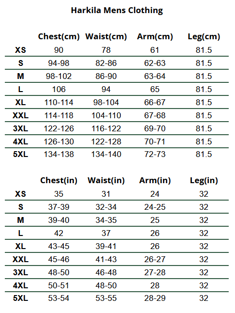 2025 Harkila Mens Clothing  Size Chart